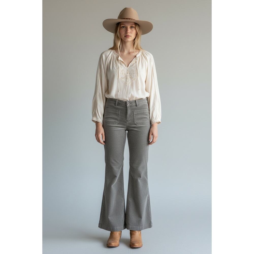 Womens Free People Boho Corduroy Western Flare Jeans Size 28   Gray